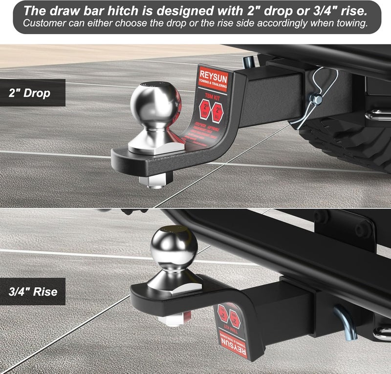 REYSUN 2-inch Drop Trailer Hitch Ball Mount Kit - 2-inch Trailer Ball and 5/8-inch Hitch Pin Kit, Fits 2-inch Hitch Receiver,7,500lbs Capacity, Matte Black - Image 4
